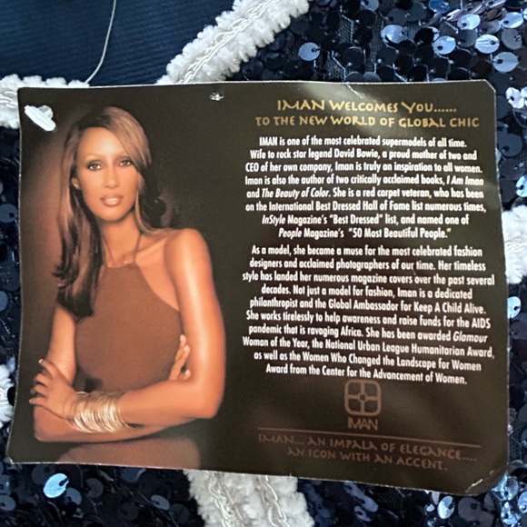 NWT Iman Global Chic Blue Sequins White Trim Jacket Blazer Cardigan Size M - Picture 11 of 13